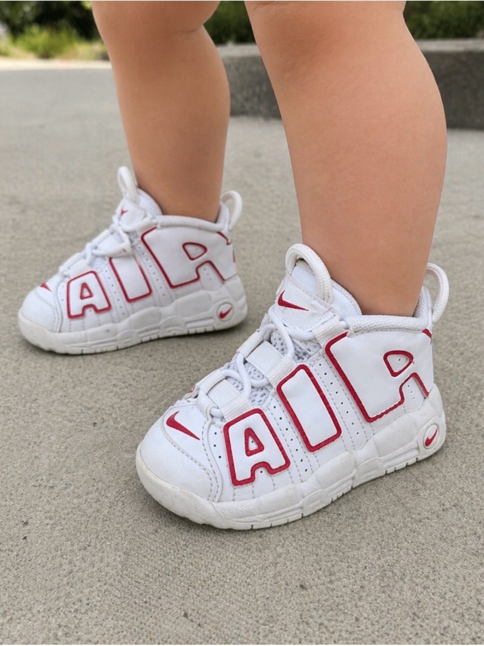 Nike Air More Uptempo TD White Red Baby Toddler 6C Sneakers